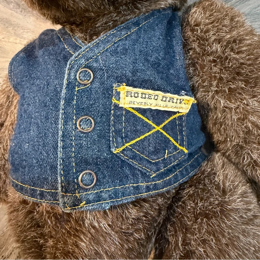 Vintage Rodeo Drive Beverly Hills Teddy Bear w/‎ Denim Vest 18” Plush Souvenir